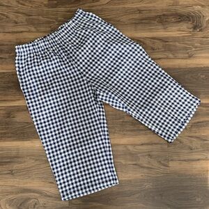 LANDS END NAVY GINGHAM SPORT KNIT ELASTIC WAIST WIDE LEG CROPPED PANTS•EUC